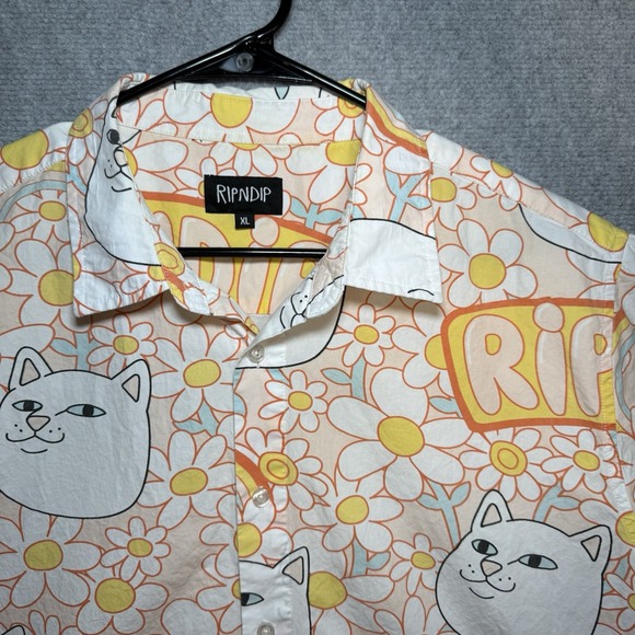 Ripndip Tops - Ripndip White and Yellow Cat Print Button Down Shirt